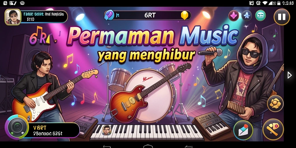 Screenshot gameplay 6RT yang menunjukkan interaksi musik yang menyenangkan.