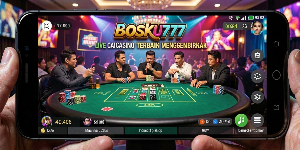 Screenshot gameplay menunjukkan dealer langsung yang sedang melayani pemain di BOSKU777.