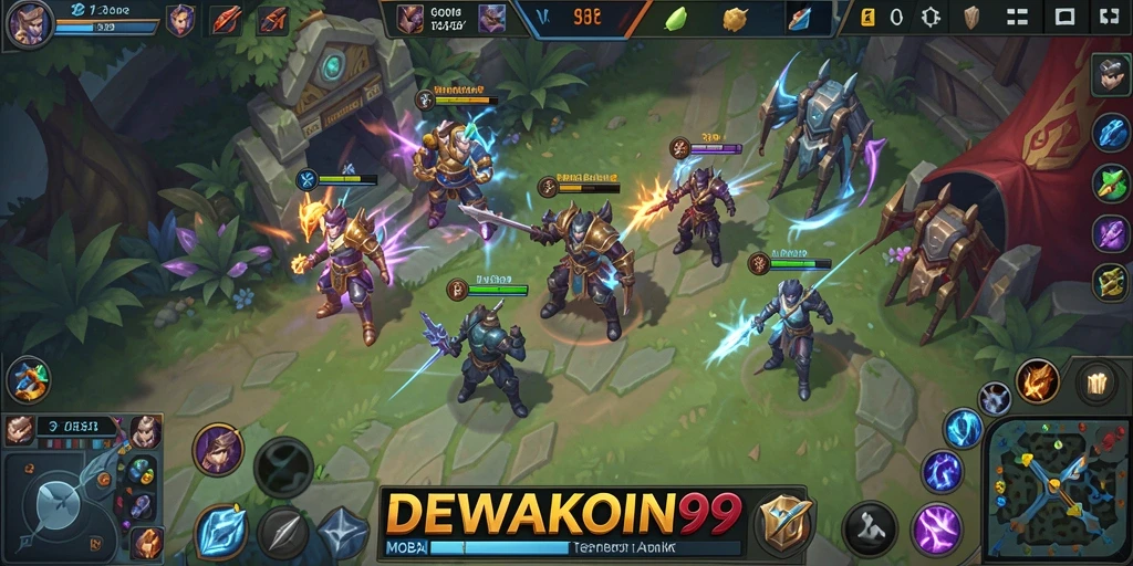 Tampilan gameplay seru di DEWAKOIN99 saat pertarungan tim berlangsung.