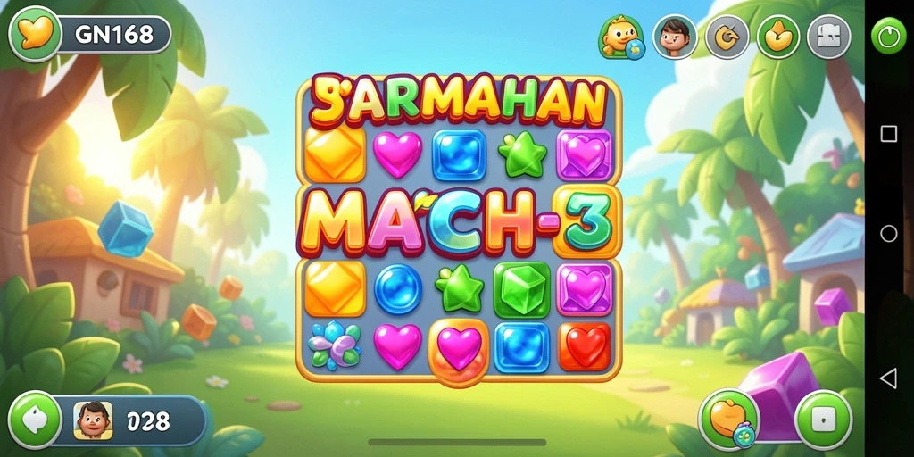 Tampilan gameplay seru dari GN168 yang penuh warna.