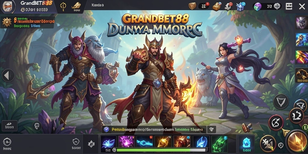 Tangkapan layar gameplay GRANDBET88 yang menunjukkan aksi seru dalam pertarungan MMORPG.
