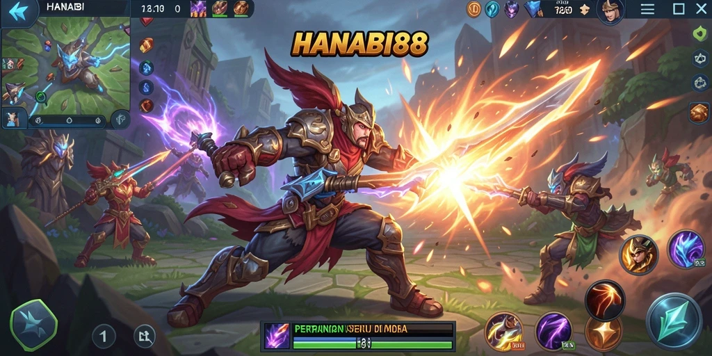 Tampilan gameplay seru dalam pertarungan tim di HANABI88.