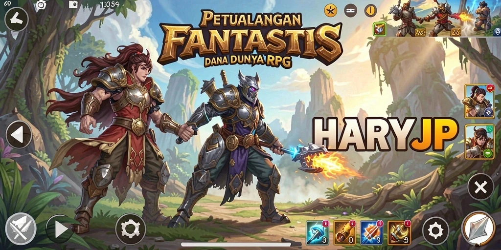 Tangkapan layar utama HARAPJP menampilkan aksi epik dalam gameplay RPG.