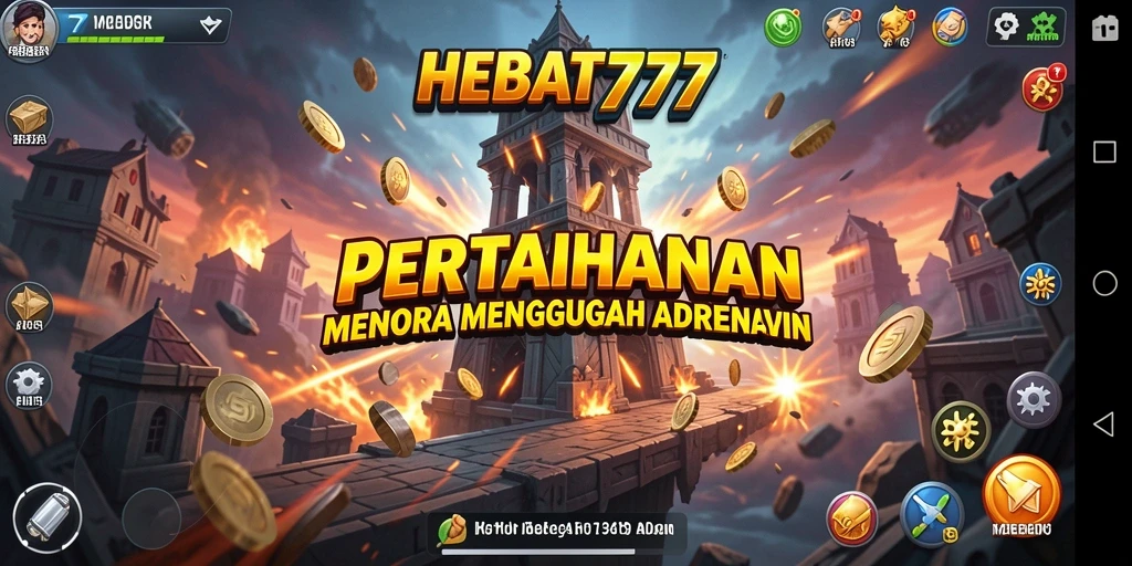 Tampilan gameplay menegangkan di <strong>HEBAT777</strong> dengan menara yang siap mempertahankan wilayah.