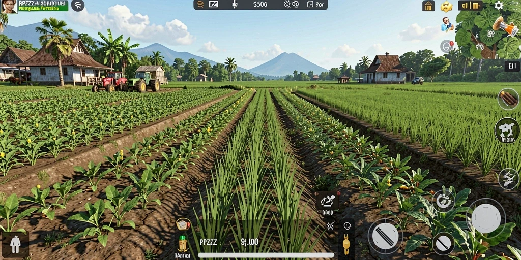 Tampilan gameplay <strong>RPZZZ</strong> yang memukau dengan aktivitas bertani.