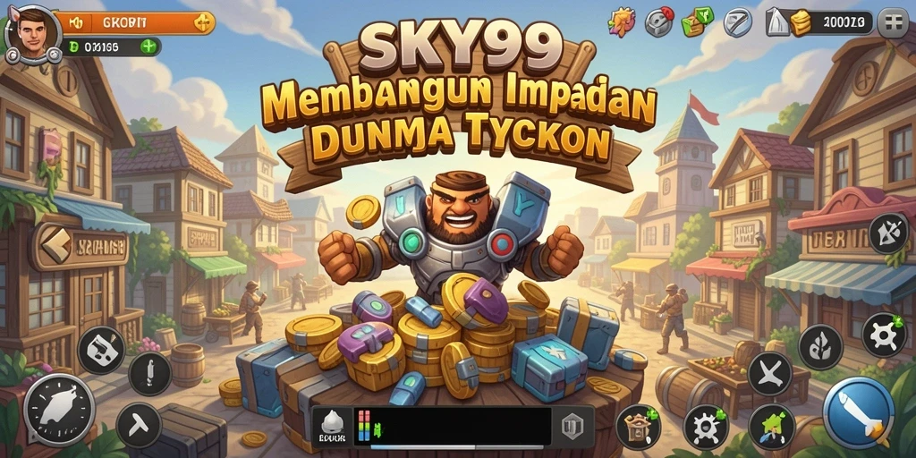 Tampilan gameplay <strong>SKY99</strong> yang menampilkan suasana bisnis yang dinamis.