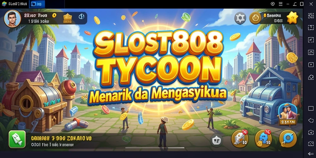Tangkapan layar gameplay SLOST8808 menampilkan pembangunan bisnis yang dinamis.