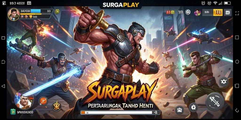Screenshot SURGAPLAY yang menunjukkan aksi intens dari gameplay.