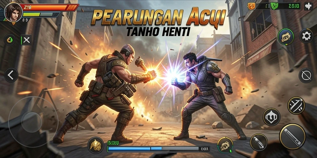 Menampilkan momen aksi mendebarkan dalam Z18 saat pemain bertarung.